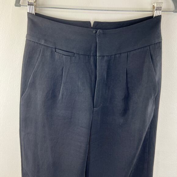 ALEXANDER WANG Pleated Front Cropped Pants Trousers Size 2 Black High Waist - Picture 2 of 8